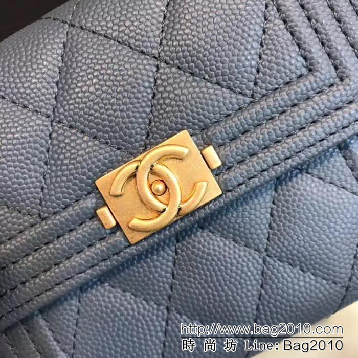 CHANEL香奈兒 新款leboy短三折錢包 荔枝牛皮綾格紋 復古金扣 80734  DJC3156